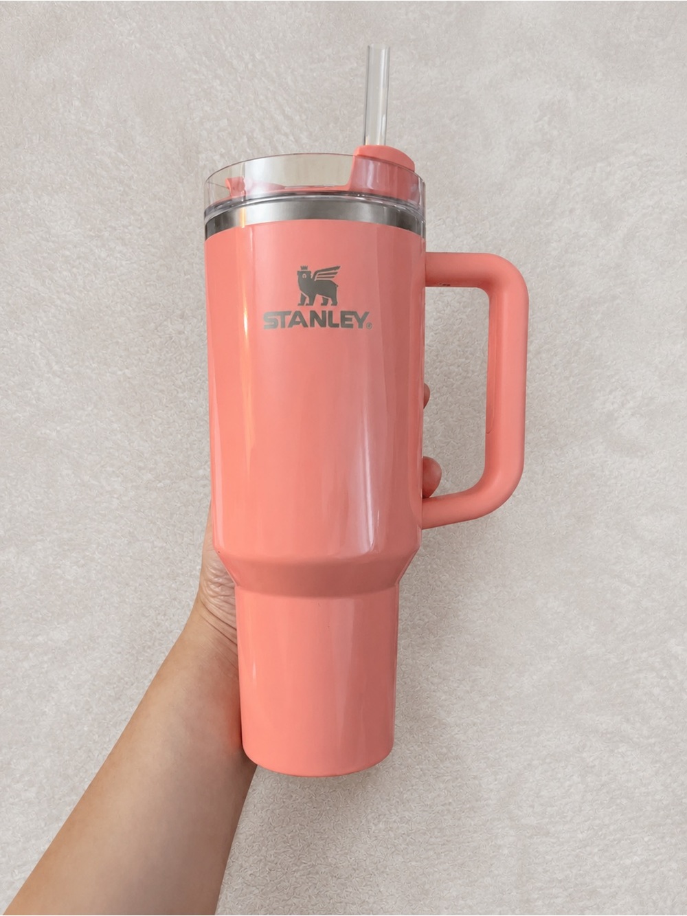 Stanley Peach-Pink Insulated Tumbler with Handle and Straw